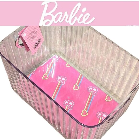Barbie Logo Heart Ribbed Transparent Storage Bin w/Handles - Picture 1 of 13